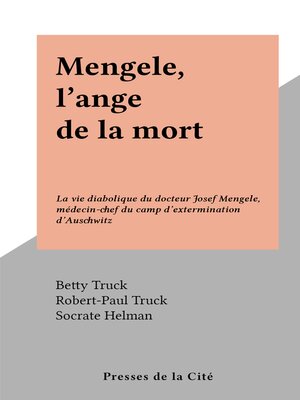 cover image of Mengele, l'ange de la mort